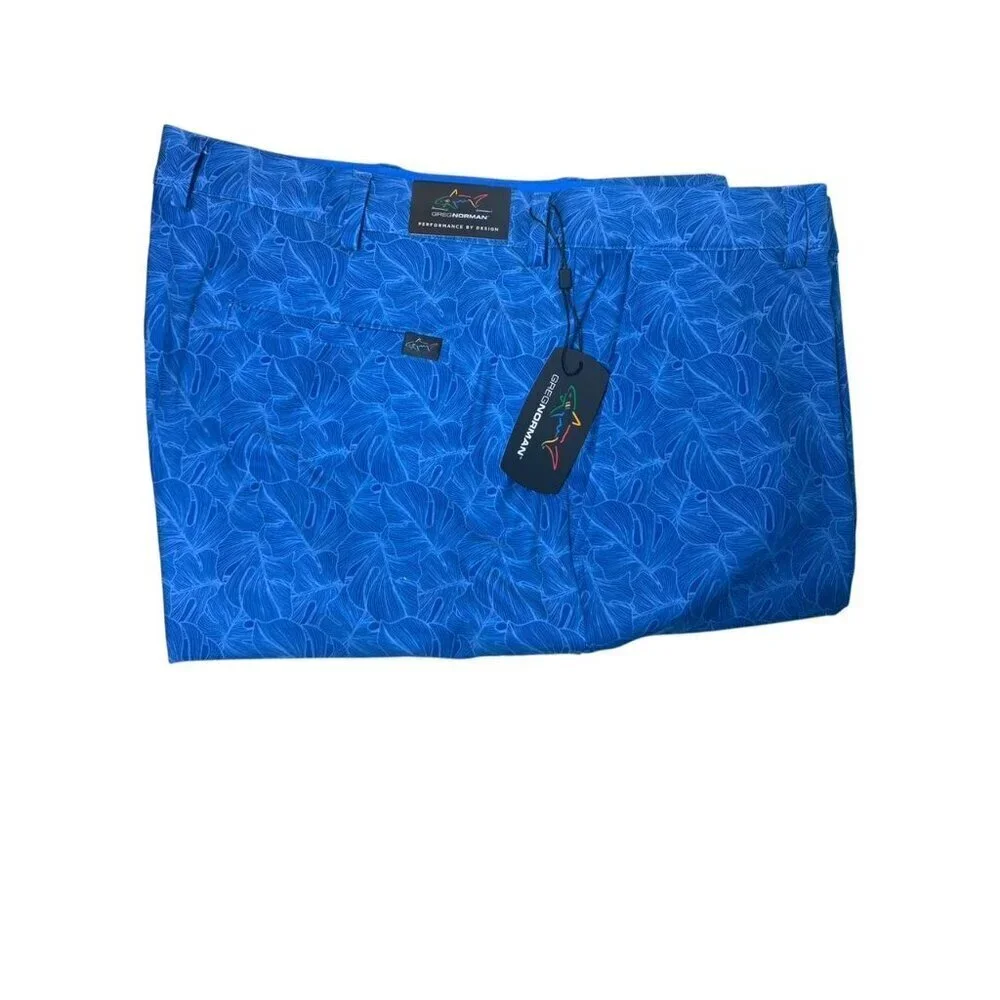 Greg Norman Mens Blue Palm Leaves Pockets Bermuda Golf Shorts Sz 42 New